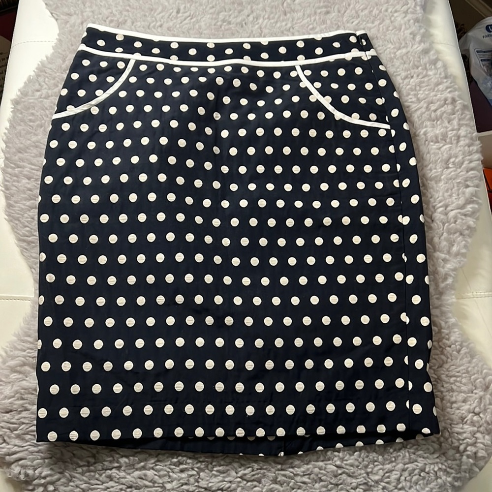 Blue and White Polka Dot Pencil Skirt